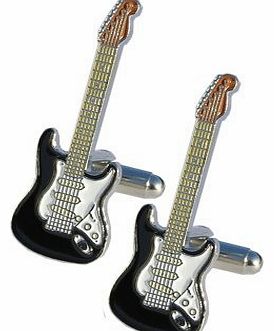 Kitsch Cufflinks Black and White Electric Guitar Enamel Cufflinks