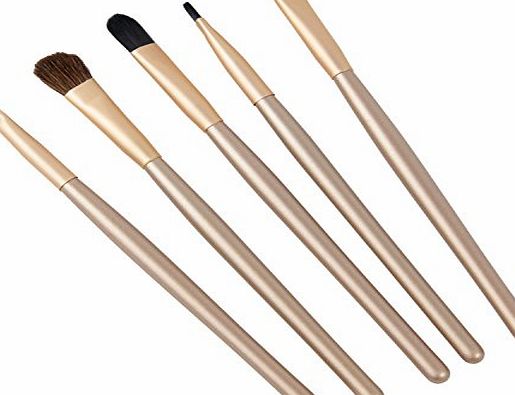 Kobwa TM) Gold Professional Eyeshadow Brushes Kits Eye Makeup Tool with Round Tube Case (5Pcs) with Kobwas Keyring