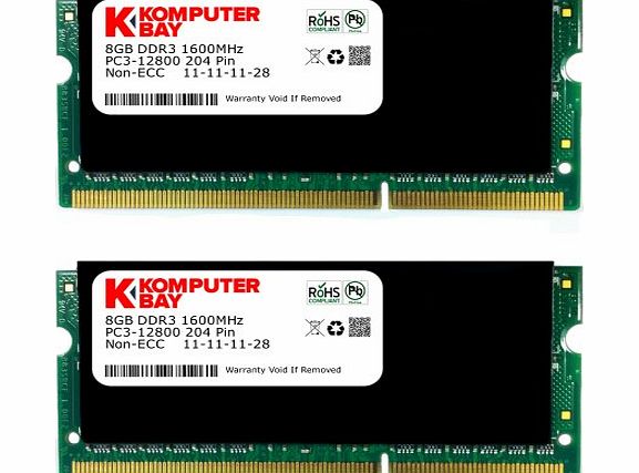 Komputerbay 16GB (2x 8GB) DDR3 PC3-12800 1600MHz SODIMM 204-Pin Laptop Memory with Black Heatspreaders