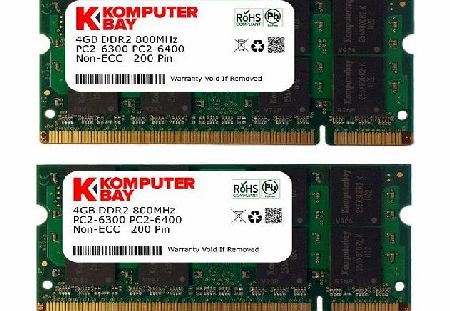 Komputerbay 8GB 2X 4GB DDR2 800MHz PC2-6300 PC2-6400 DDR2 800 (200 PIN) SODIMM Laptop Memory