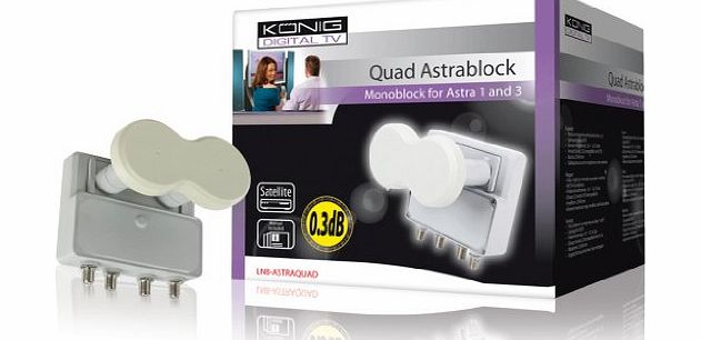 Konig LNB 4.3E Degrees Quad Monoblock Low Noise Satellite