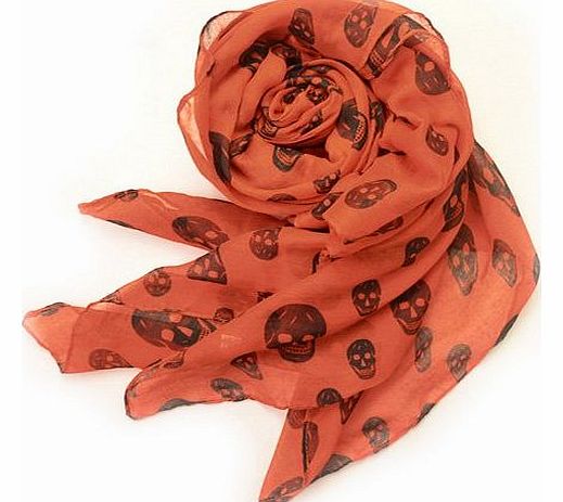 KooJoee Fashion Mens Ladies Cotton Skull Scarf Wrap Voile Chiffon Head Skeleton Shawl Neck Care (Orange)