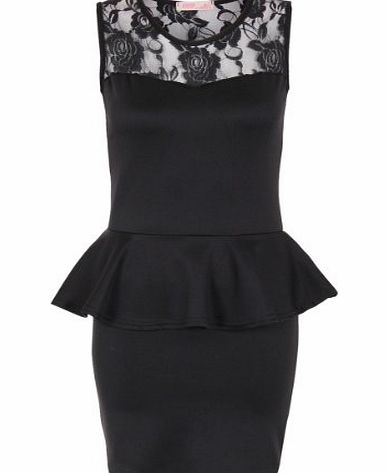 Krisp Lace Mesh Panel Bodycon Peplum Pencil Wiggle Stretch Frill Mini Dress Party