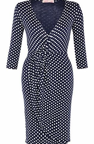 Krisp Wrap Front Polka Dot Dress (12,Navy)