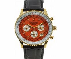 Krug Baumen Air Traveller Orange Dial Black Strap