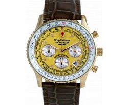 Krug Baumen Air Traveller Yellow Dial Brown Strap