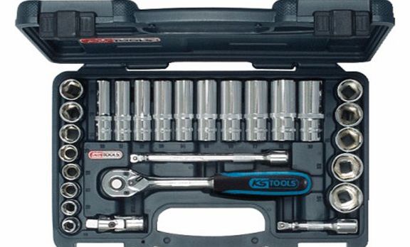 KS Tools 918.0627 CHROME  Socket Set, 27 Pieces, 3/8-Inch