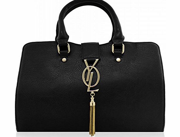 Kukubird  GOLD DRAPE FAUX LEATHER DESIGNER TOTE HANDBAG - BLACK