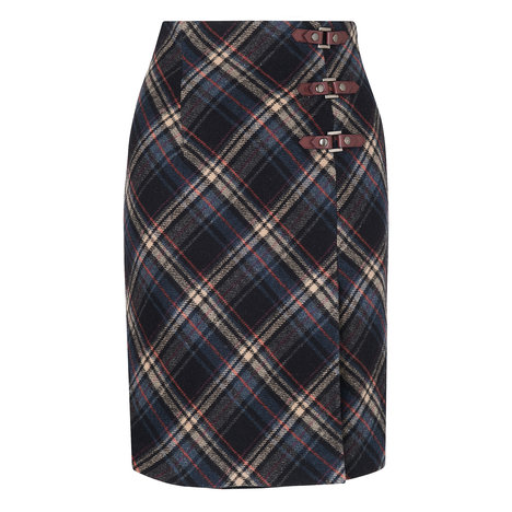 L.K. Bennett Rhea Wool Blanket Check Skirt Colour Navy