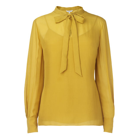 Salena Silk Satin Tie-Neck Blouse Colour Mustard