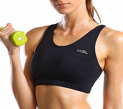 La Isla  Womens High Impact Control Racer Back Sports Bra Top Black S