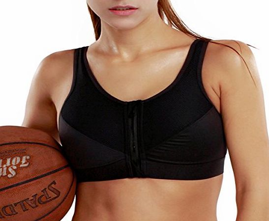 La Isla Womens High Impact Level 3 Zipper Front X-shape Back Wirefree Sports Bra Black 40 D