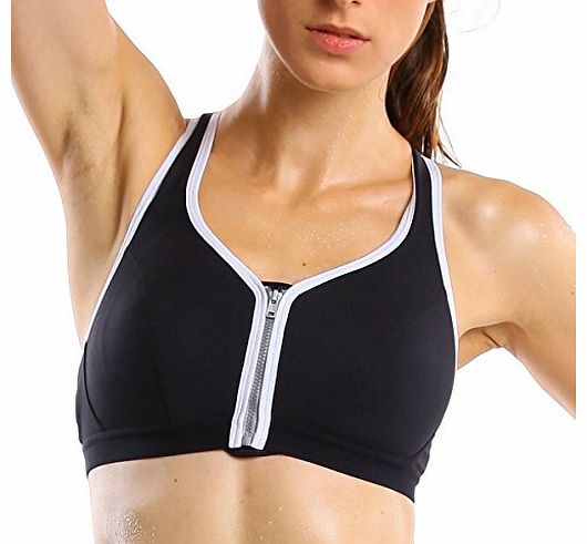 La Isla Womens Hight Support Active Zipped Plunge Front Fastening Sports Bra White 40 DD