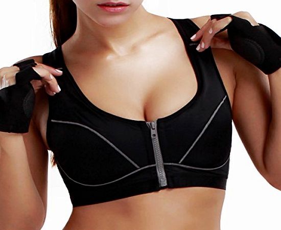 La Isla Womens Level 3 High Impact Front Zipped Cross Back Wirefree Sports Bra Black 32 D