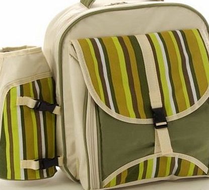 La Roca 2 Person Deluxe Green Stripe Picnic Rucksack