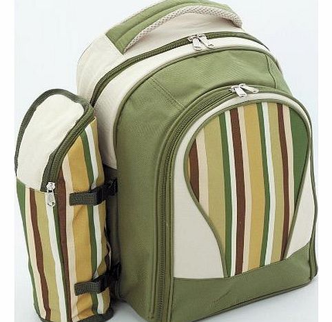 4 Person Deluxe Green Stripe Picnic Rucksack