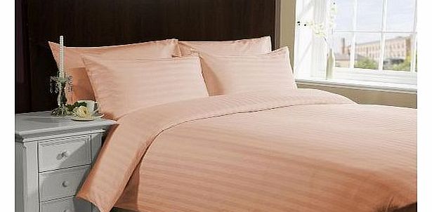 Extra Sumptuous Italian Finish 300 TC Pima cotton 54cm Deep pocket Fitted Sheet Striped By Lacasa Bedding ( Uk Single , Peach )