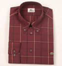 Mens Burgundy Check Long Sleeve Button Down Collar Cotton Shirt