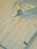 Mens Sky Blue & Green Check Cotton Short Sleeve Shirt