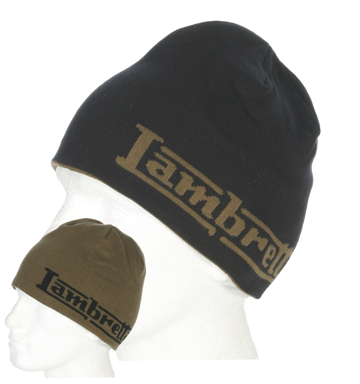 Black and Khaki Reversible Beanie Hat