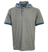 Grey Hooded Pique Polo Shirt