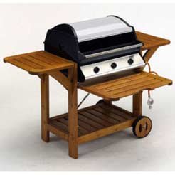 DeLuxe 3 Burner BBQ in Wooden Trolley