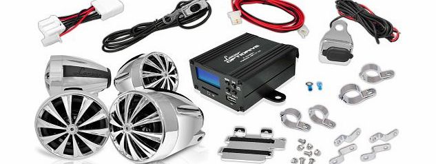 Lanzar OPTIMC92 1400W Motorcycle/ATV/Snowmobile Mount 4 Channel Amplifier with Dual Handlebar Mount Aluminum Die-Cast Weatherproof Speakers