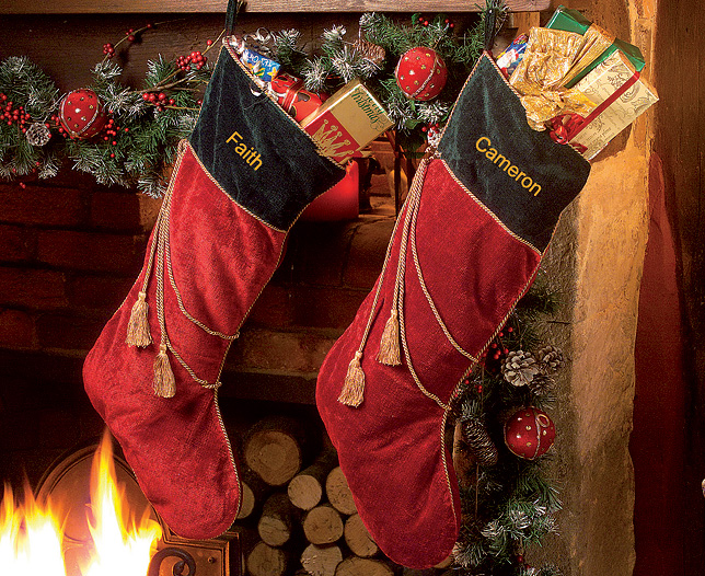 large Christmas Stocking with tassels Personalised