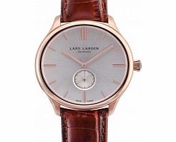 Lars Larsen Mens Simon Rose Gold Croco Brown Watch