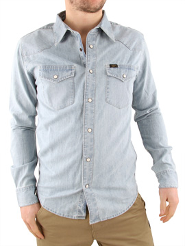 Stone Wash Slim Western Denim Shirt