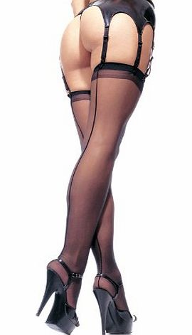 Leg Avenue Sheer Seamed Stockings - Nude or Black (Black)