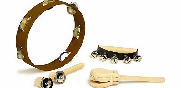 Legler Childrens 4 Piece Wooden amp; Metal Rhythm Tambourine Shakers Set