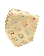 Leonard Beige Sail Ships Patterned Silk Tie