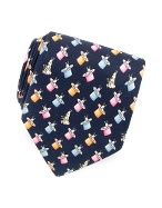 Leonard Dark Blue Magic Bunnies Printed Silk Tie