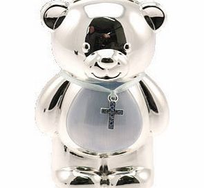 Leonardo Christening Gift Silver Plated Blue Enamelled Teddy Money Box