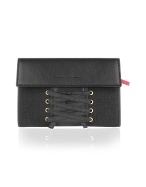 Leonardo Delfuoco Black Canvas and Leather Flap Wallet