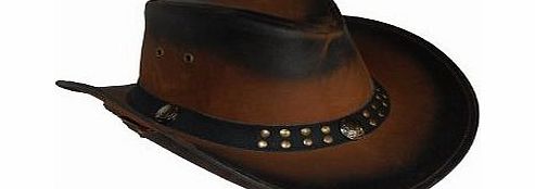 Lesa Collection NEW LEATHER COWBOY WESTERN AUSSIE STYLE HAT (L (59 CM))