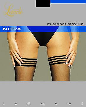 Ladies 1 Pair Levante Micro Net Stripe Top Hold Ups Nero