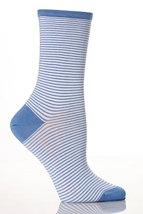 Ladies 1 Pair Levante Mini Sailor Stripe Mercerised Cotton Crew Socks In 2 Colours Royal