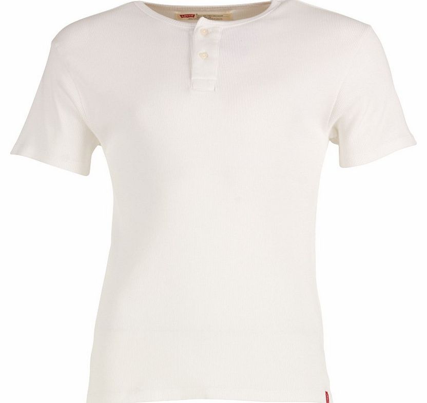 Mens Henley Skinny Rib Knit T-Shirt White