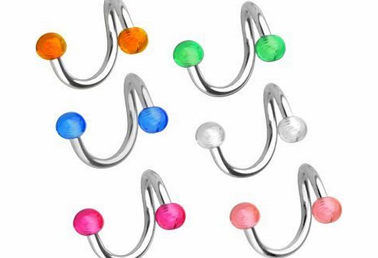 lgking supply 6 X Spiral Labret Lip Navel Eyebrow Bars Rings Piercing