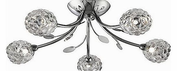 Modern 5 Light Chrome Semi Flush Ceiling Light with Clear glass shades, 5 x 33watts