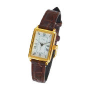 Limit ladies gold plate rectangular dial brown