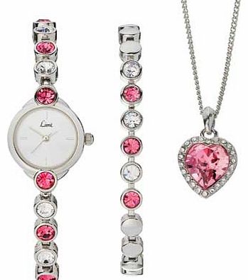 Limit Ladies Pink Heart Triple Stone Set Watch