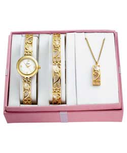 Ladies Quartz Gold Plated 3 Piece Set