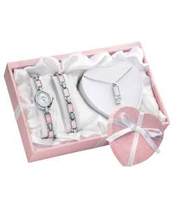 Ladies Quartz Mother of Pearl Watch 3 Piece Set