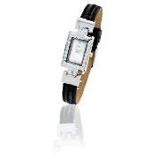 ladies rectangular stone sets black strap