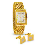 Mens Gold Watch and Cufflink Set