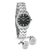 Mens Silver Watch and Cufflink Set