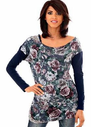 Tesini Sequin Detailed Floral Top